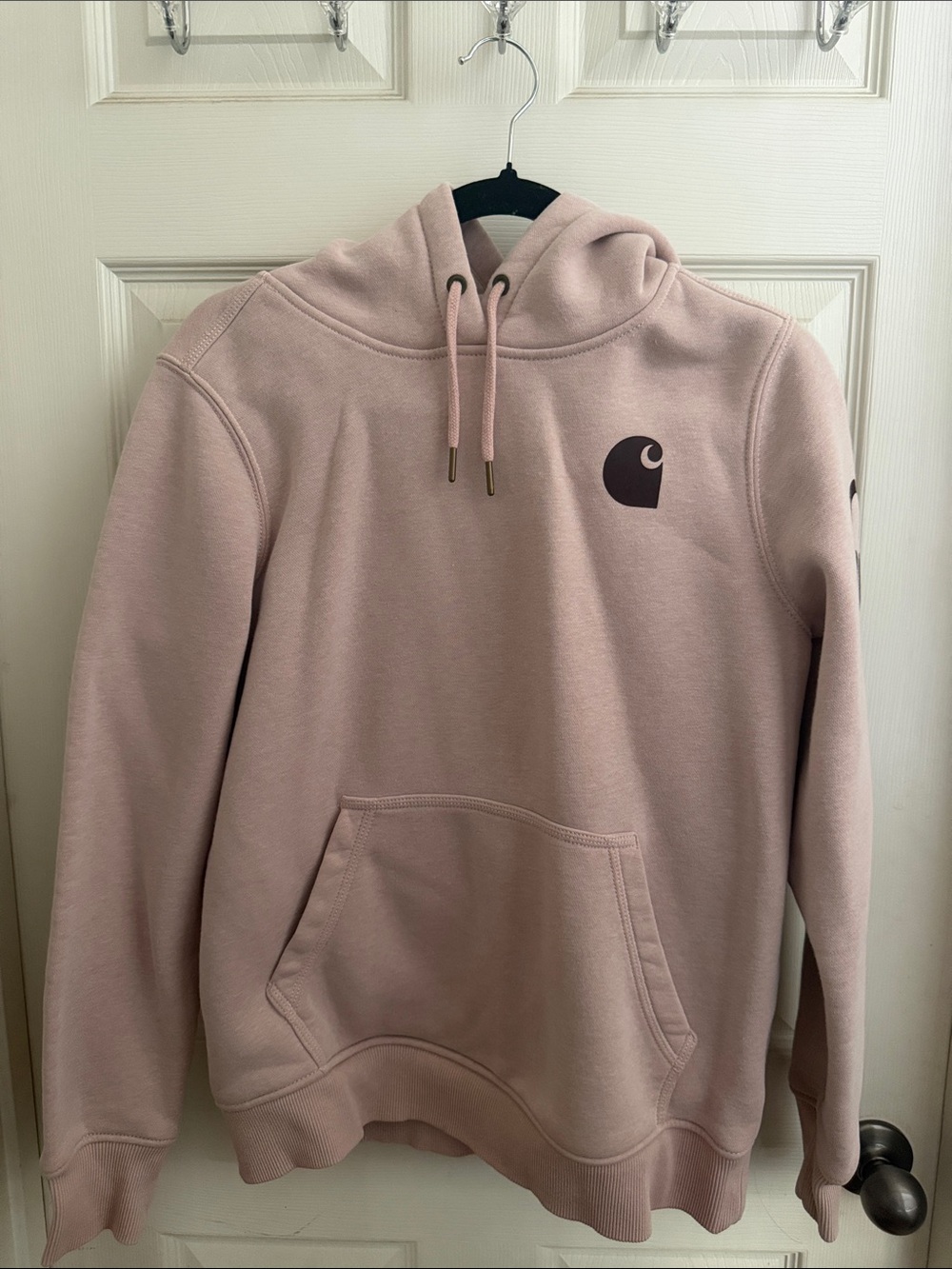 Carhartt Womens's Pale Pink Crewneck Hoodie with Dark Logo